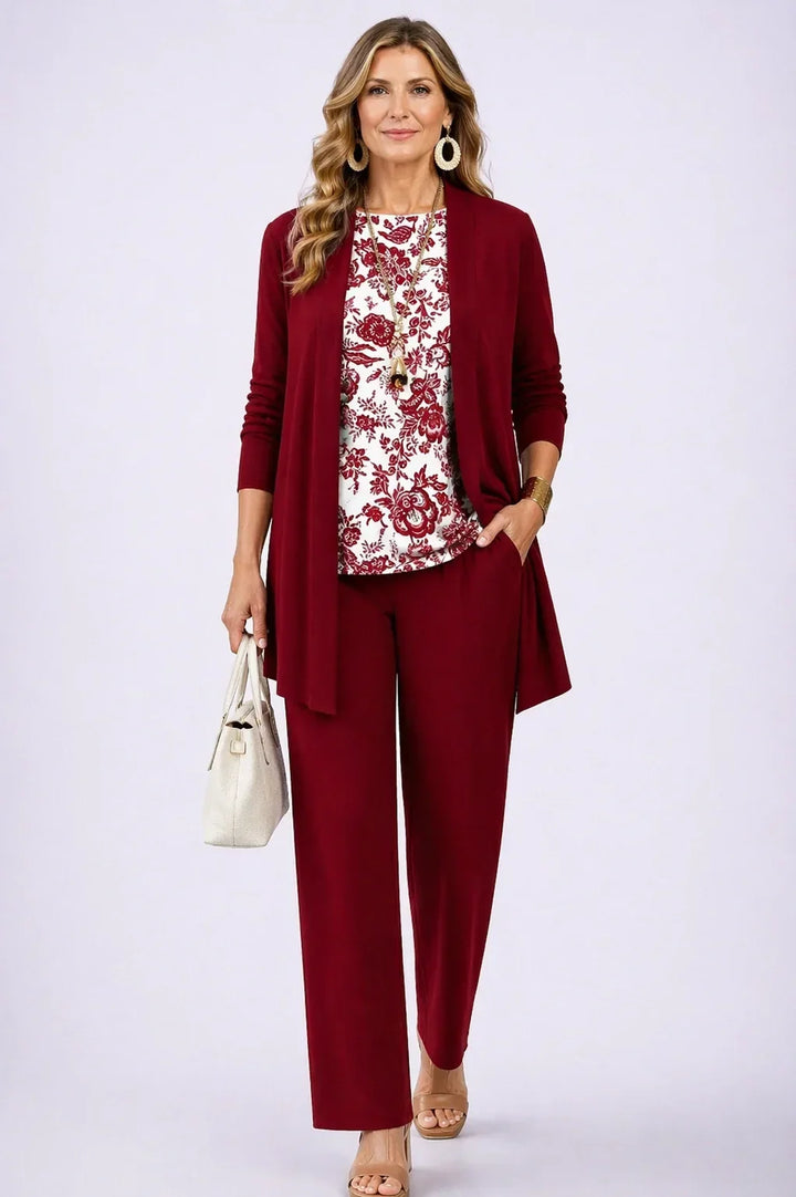 Holly | Ensemble Trois Pièces Fleuri Bordeaux