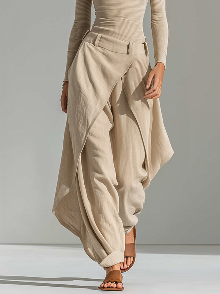 Juliette | Haut Beige Col Bateau et Ensemble Pantalon Large à Superpositions