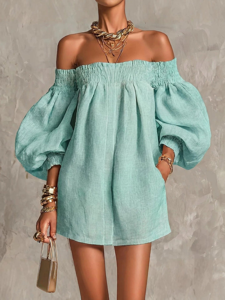 Rosaline | Mini Robe Épaules Dénudées à Manches Bouffantes