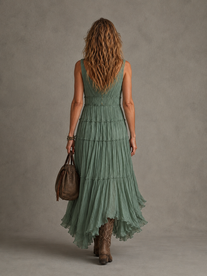 Ava | Robe Longue Froncée à Col en V
