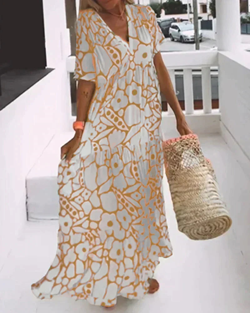 Christine | Robe Longue d'Été Fluide à Motif Graphique