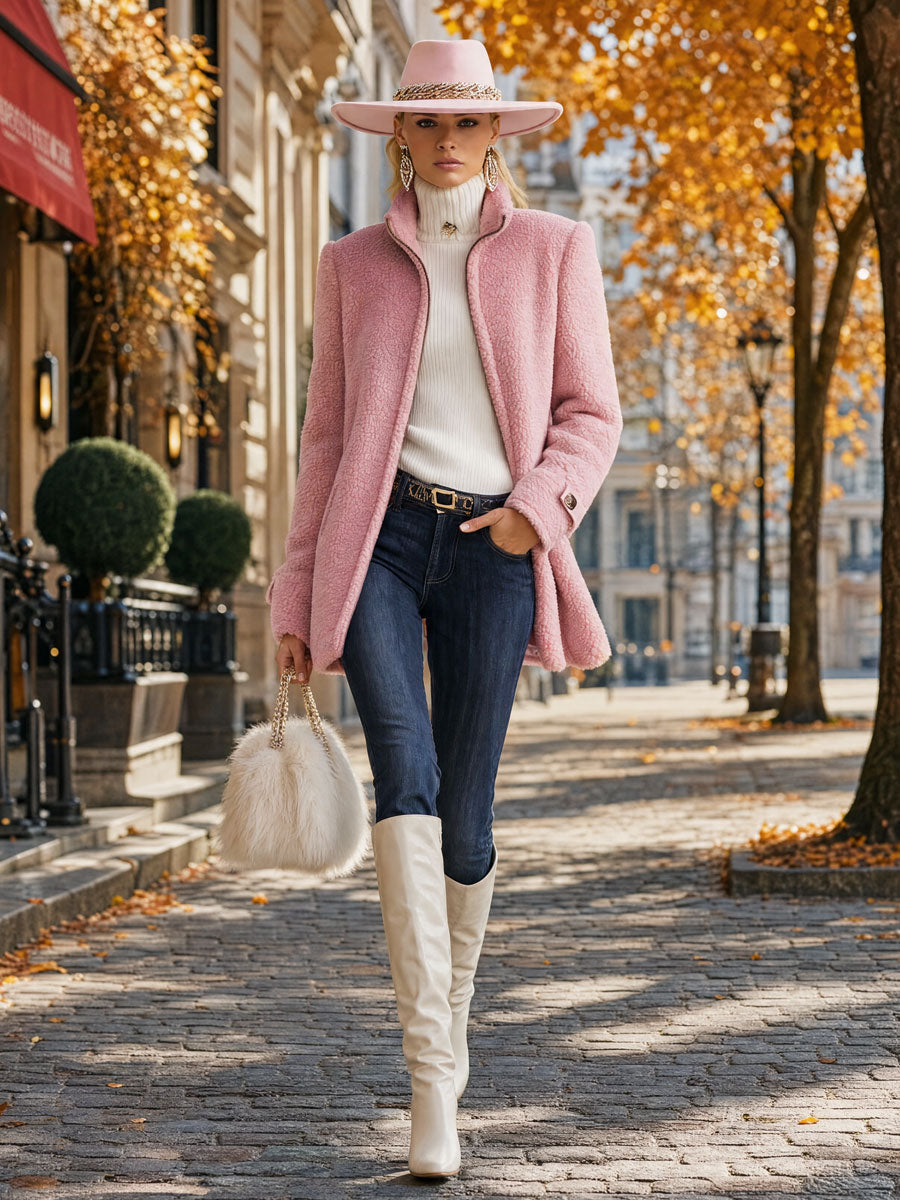 Rosalie | Veste polaire rose vintage zippée