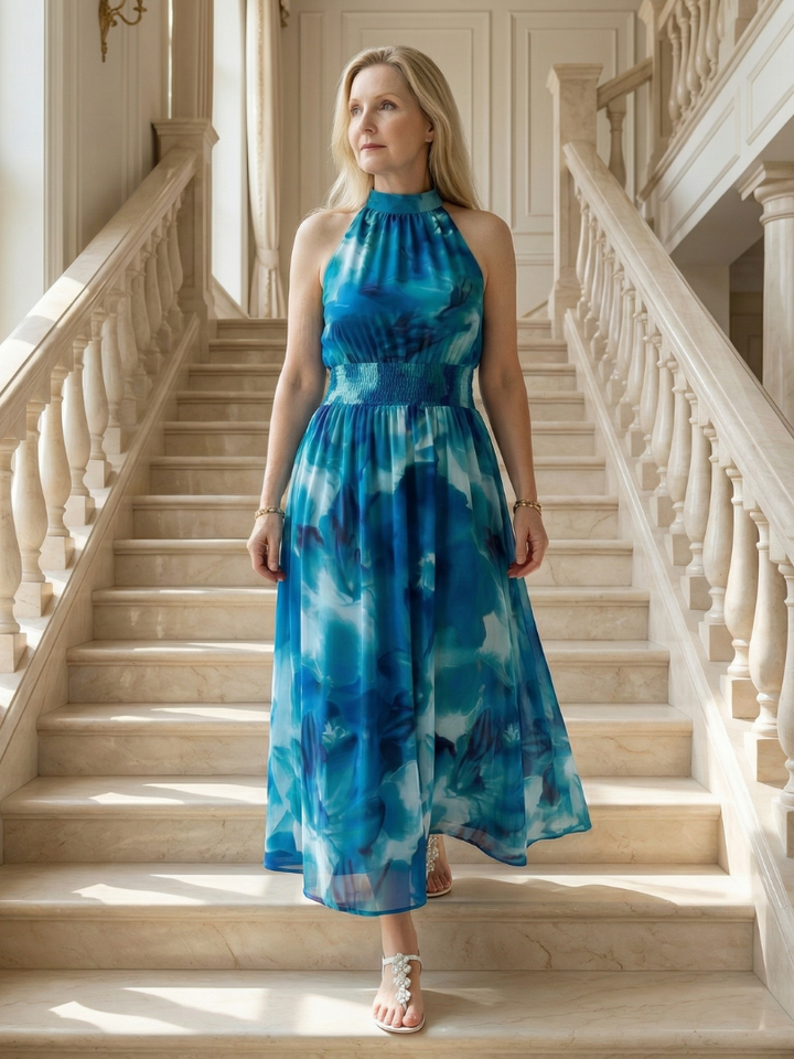 Maison Élise | Robe Midi à Encolure Halter Froncée Sylin