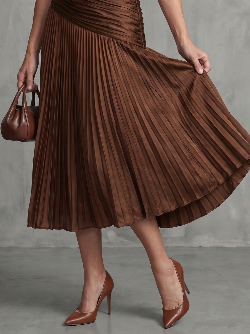 Theodora | Robe Midi Rayée à Taille Plissée