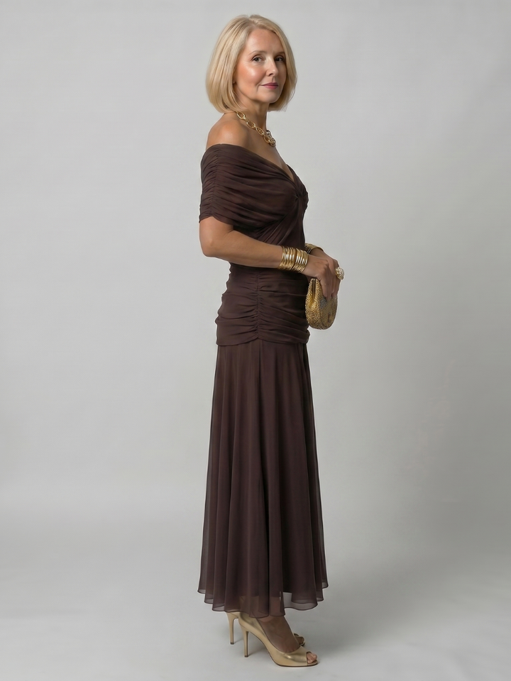 Calen | Robe Midi Fluide à Épaules Dénudées