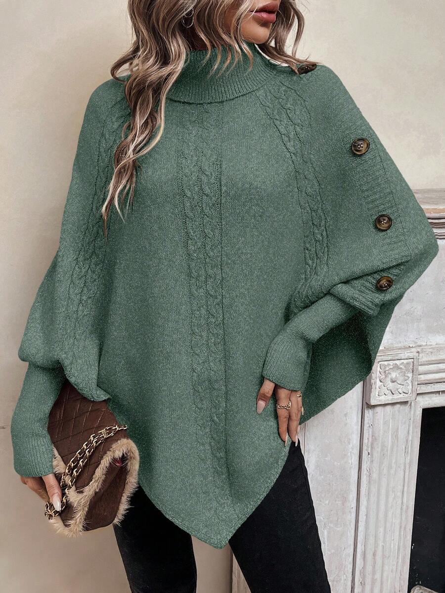 Alexis | Pull Poncho à Col Montant et Manches Chauve-Souris en Maille Torsadée