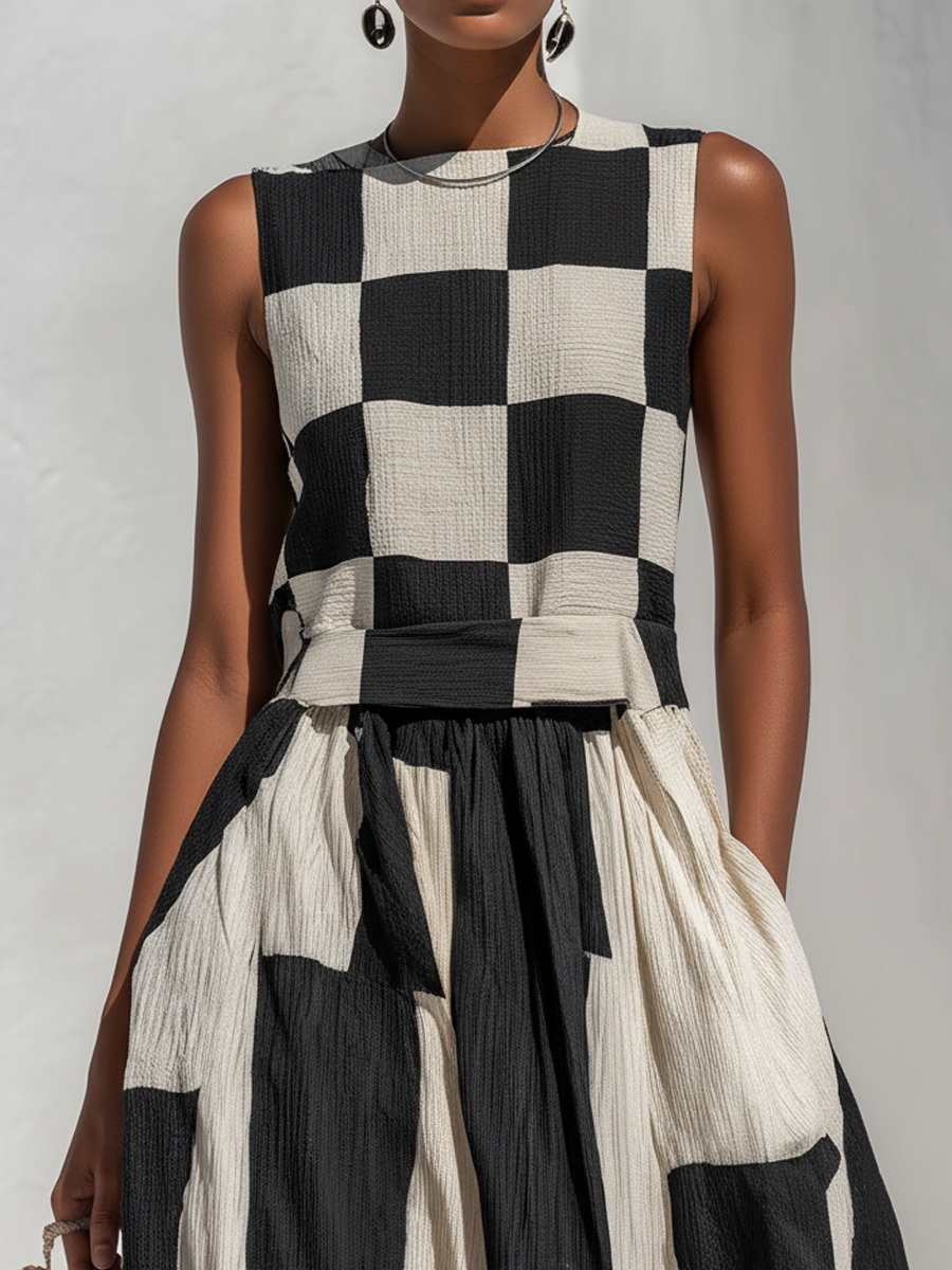 Audrey | Robe Longue Sans Manches à Empiècements Contrastés