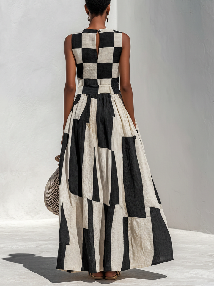 Audrey | Robe Longue Sans Manches à Empiècements Contrastés