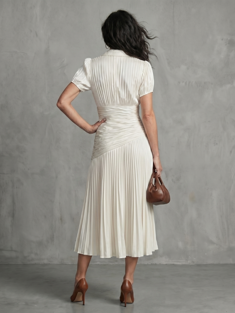 Theodora | Robe Midi Rayée à Taille Plissée