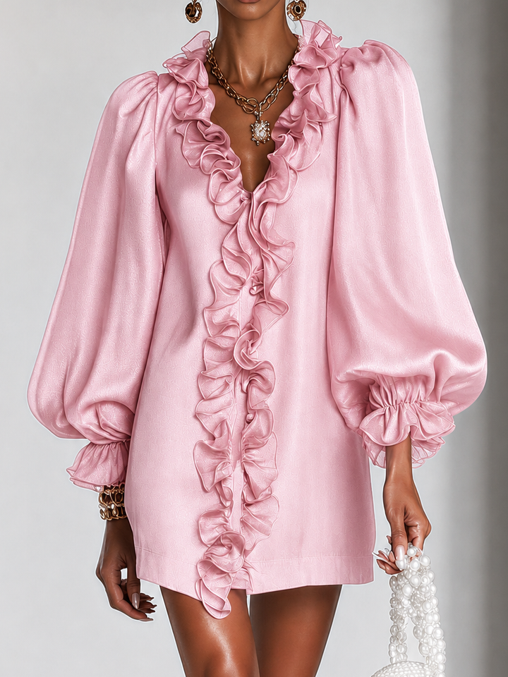 Ottilie | Mini Robe à Manches Bouffantes et Volants