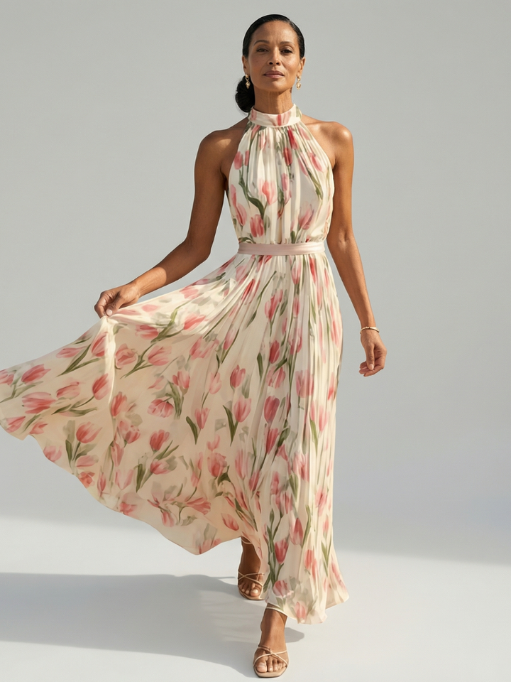 Maison Élise | Robe Midi à Col Halter à Fleurs Aurelle