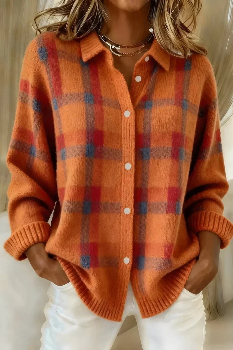 Megan | Cardigan en Maille à Carreaux Boutonné