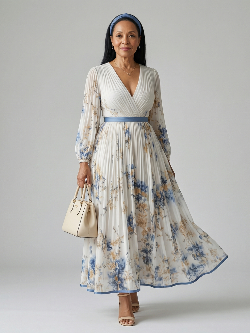 Maison Élise | Robe Midi Plissée à Enveloppe Rielle