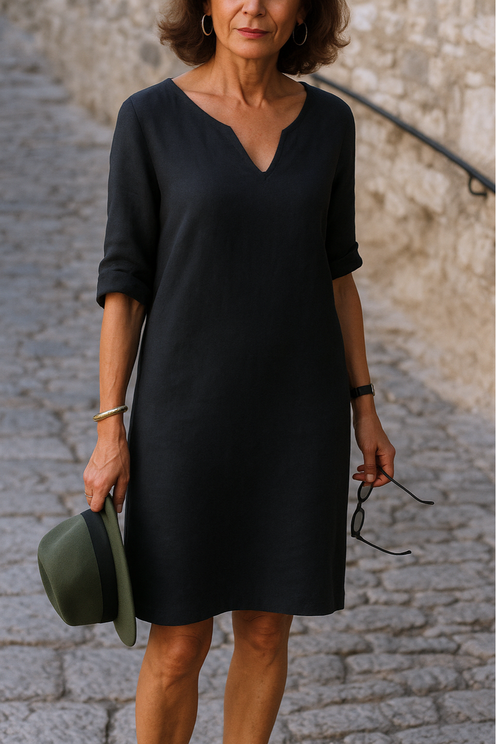 Adriana | Robe Fluide à Col en V, Élégante à Toute Heure