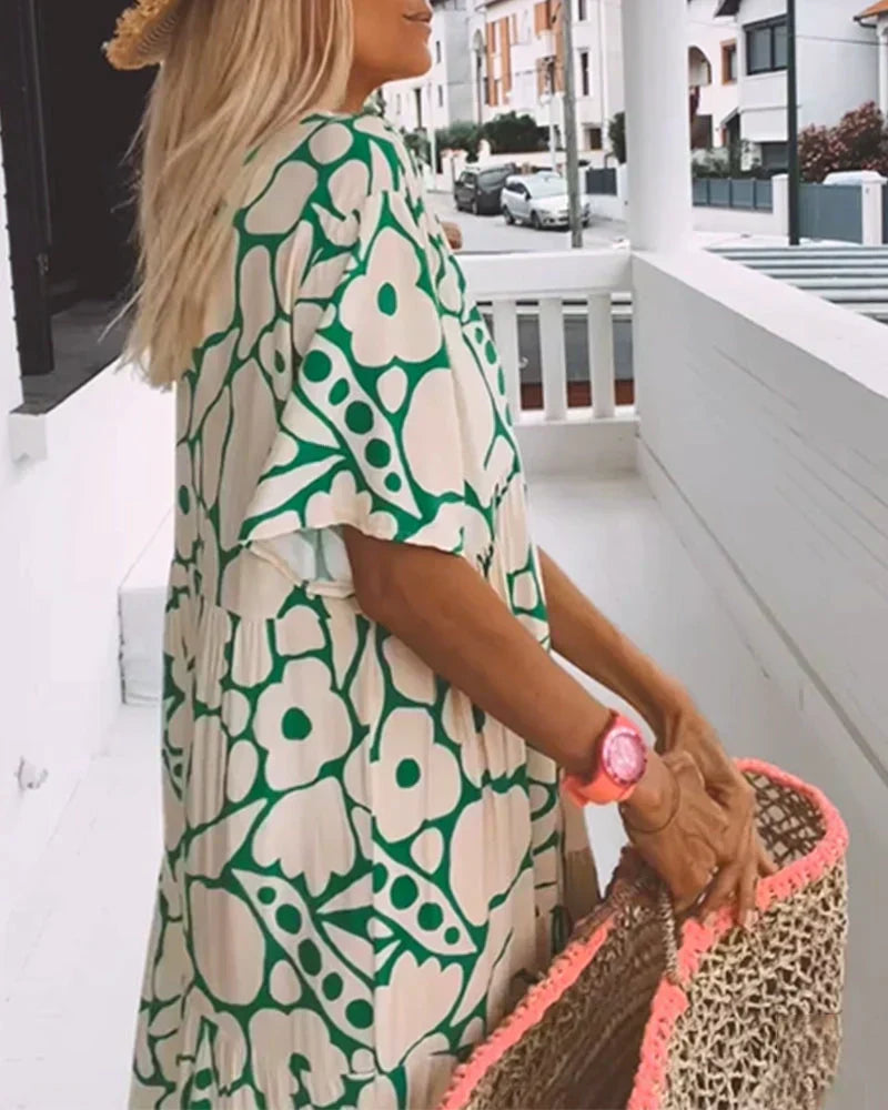 Christine | Robe Longue d'Été Fluide à Motif Graphique