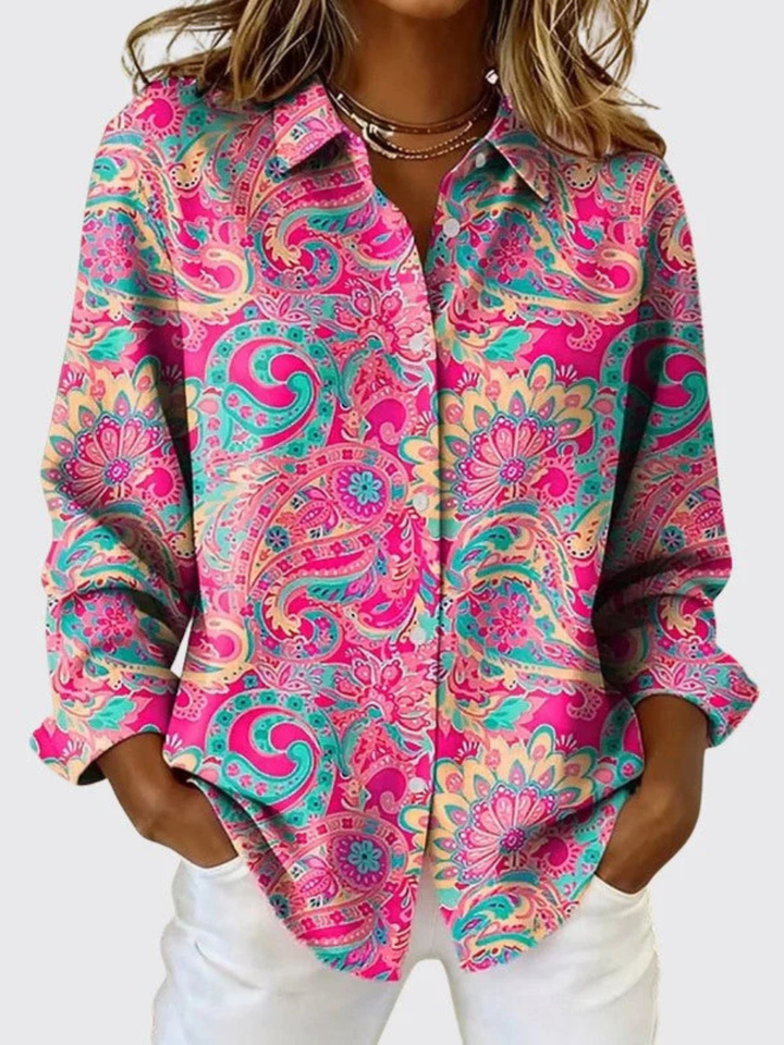 Joanna | Blouse Boutonnée à Motif Cachemire