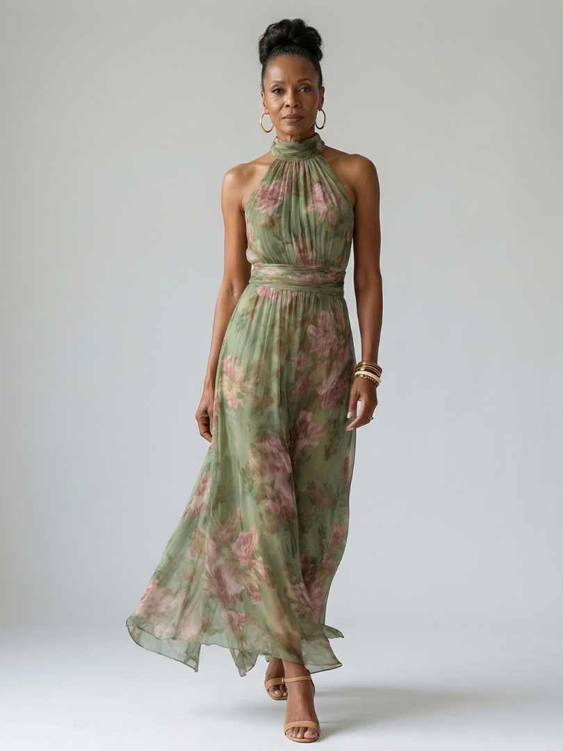 Maison Élise | Robe Midi à Encolure Halter Froncée Mirelle