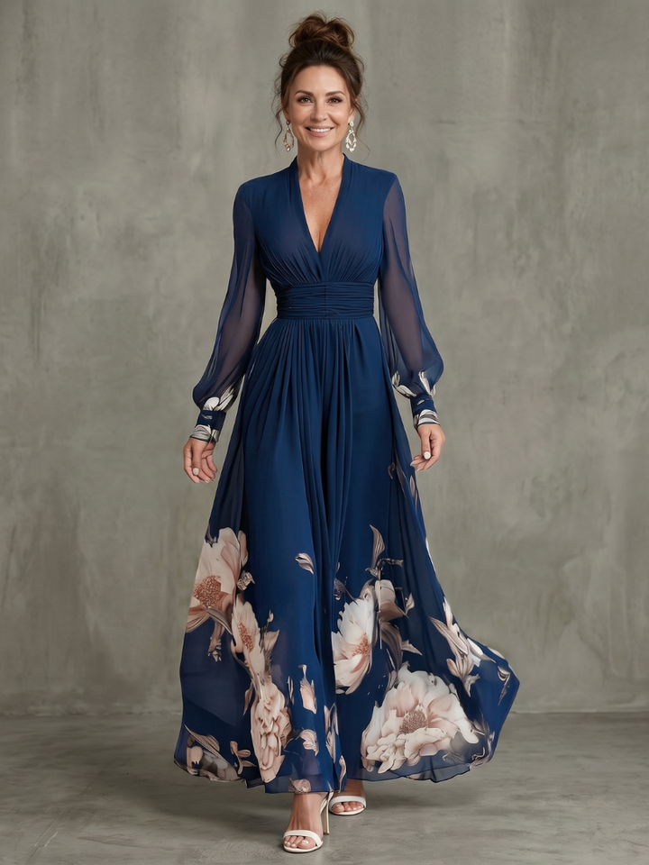 Ziva | Robe Longue Plissée à Manches Transparentes