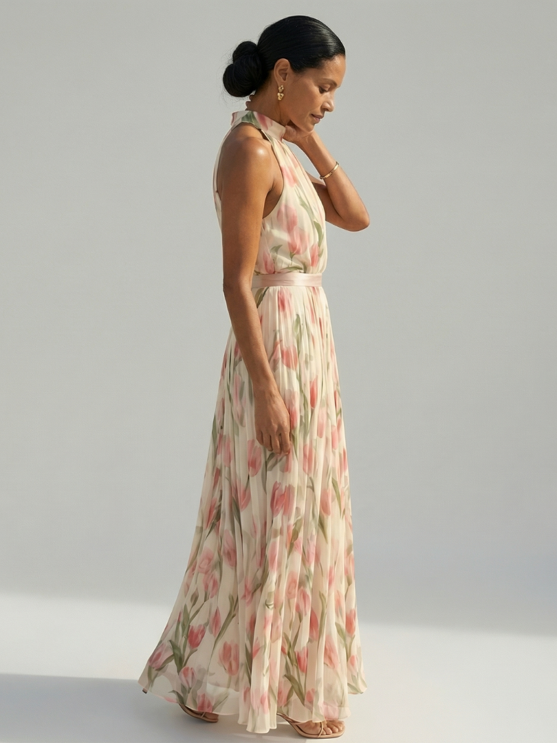 Maison Élise | Robe Midi à Col Halter à Fleurs Aurelle