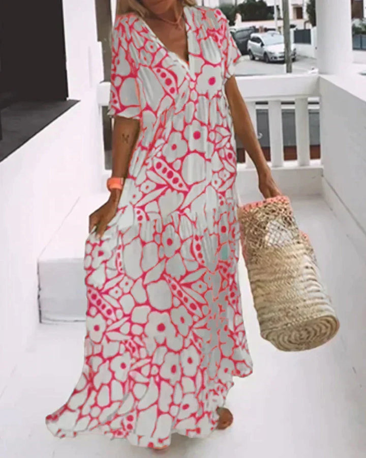 Christine | Robe Longue d'Été Fluide à Motif Graphique