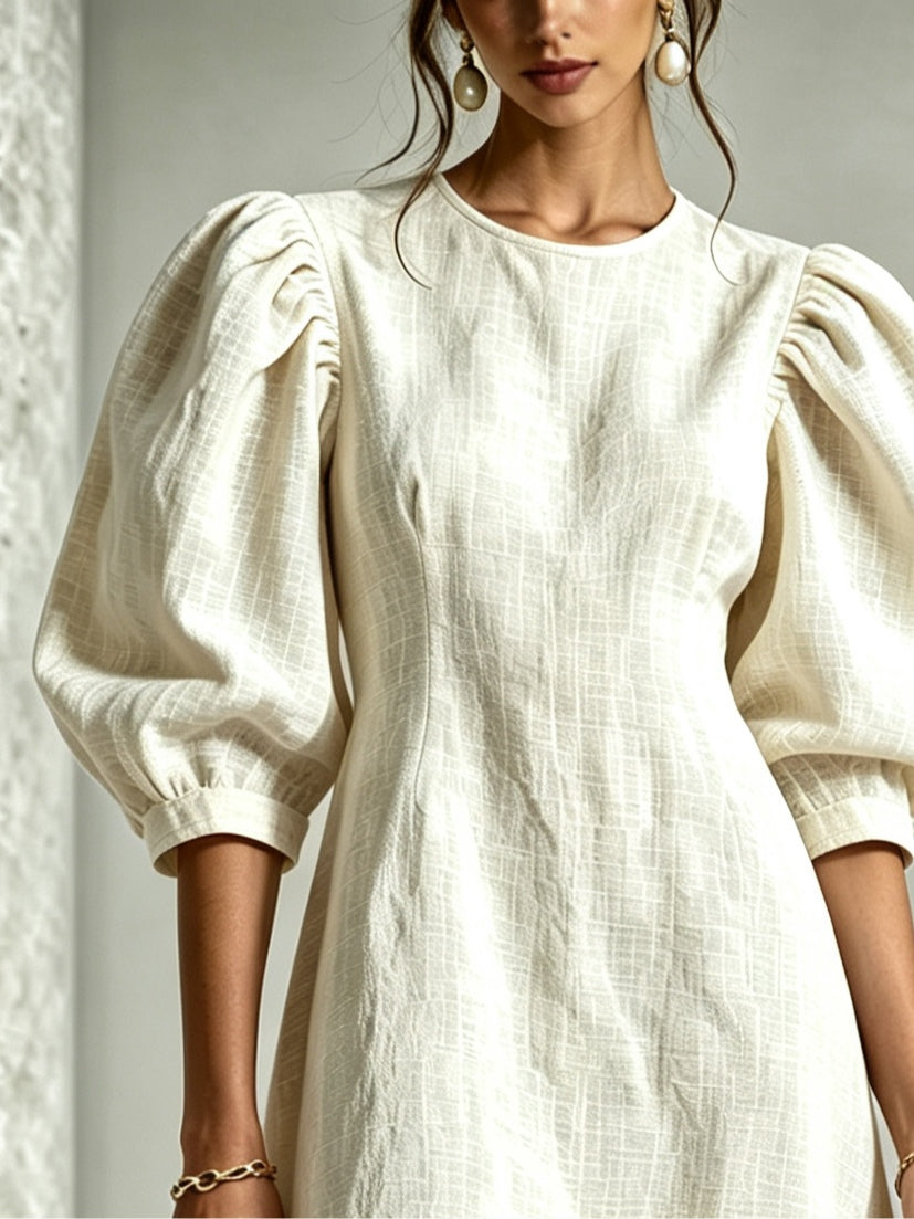 Blanche | Mini Robe à Manches Bouffantes et Ourlet Fleuri