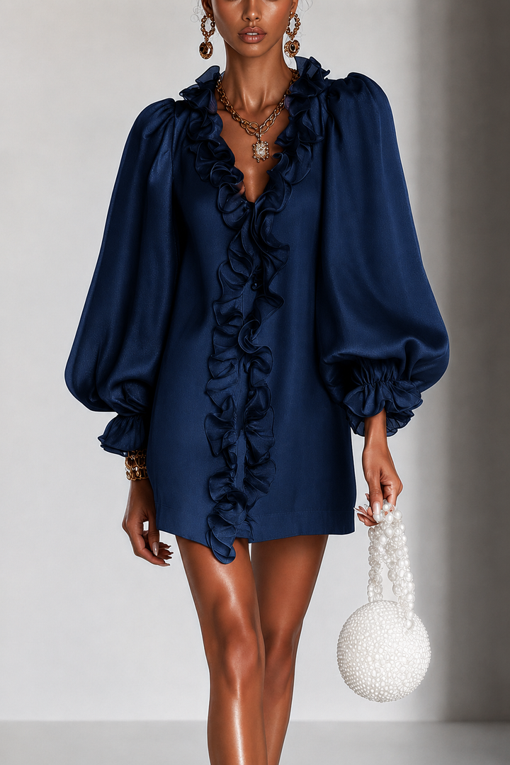 Ottilie | Mini Robe à Manches Bouffantes et Volants