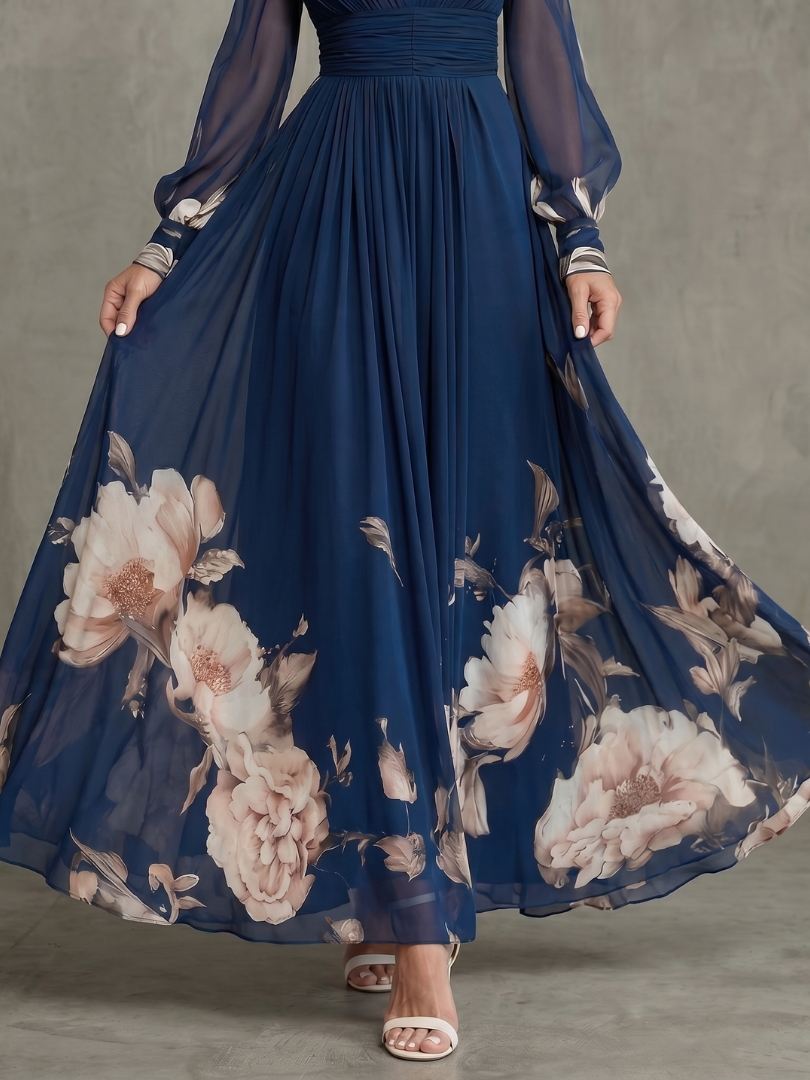 Ziva | Robe Longue Plissée à Manches Transparentes