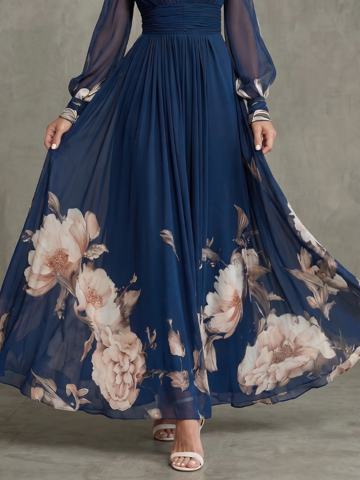 Ziva | Robe Longue Plissée à Manches Transparentes