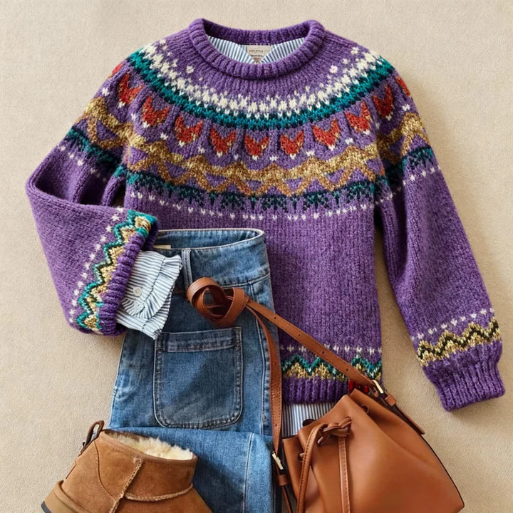 Pull Jacquard Violet Chaleureux Aveline
