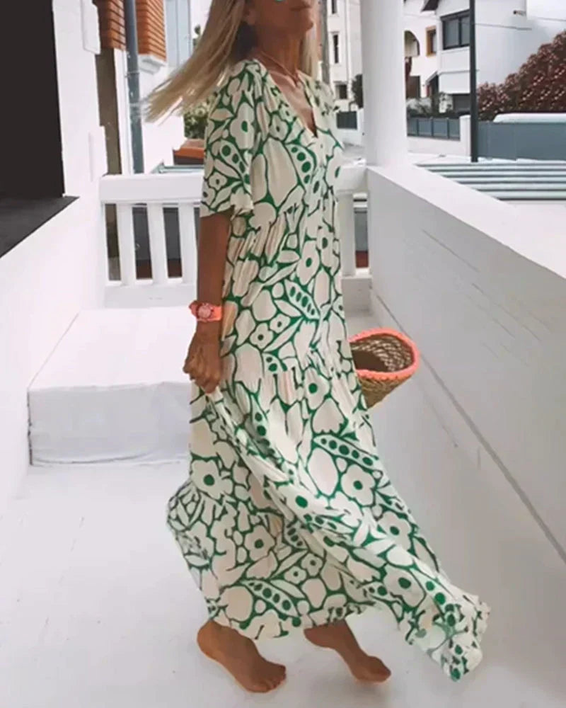 Christine | Robe Longue d'Été Fluide à Motif Graphique