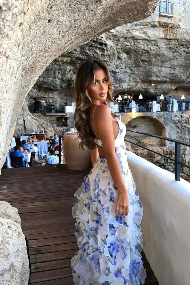 Robe Midi en Tissu Floral avec Détails Froncés - Maison Élise