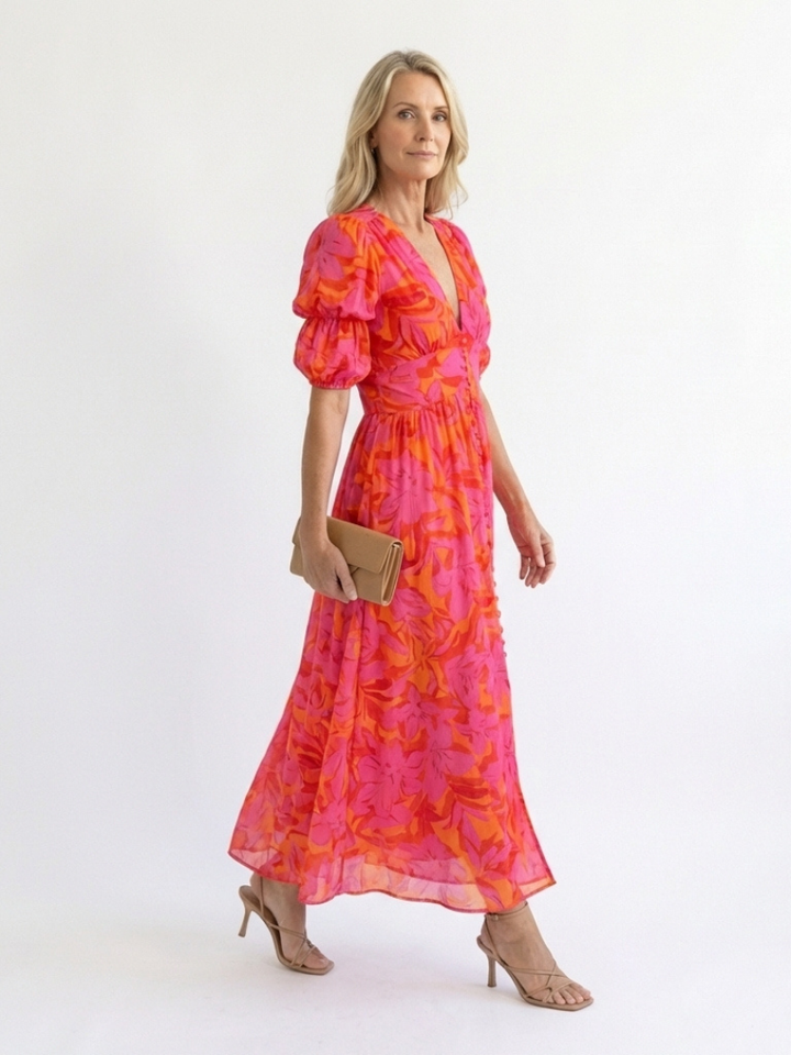 Maison Élise | Robe Midi à Manches Bouffantes Willow