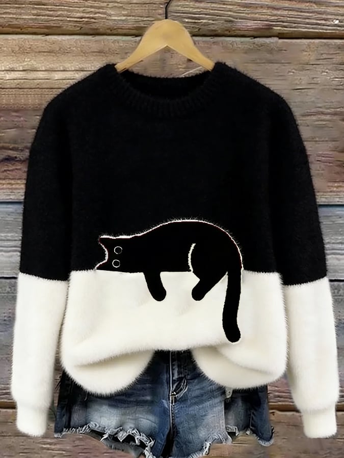 Émeline | Pull Oversize Élégant Imprimé Chat