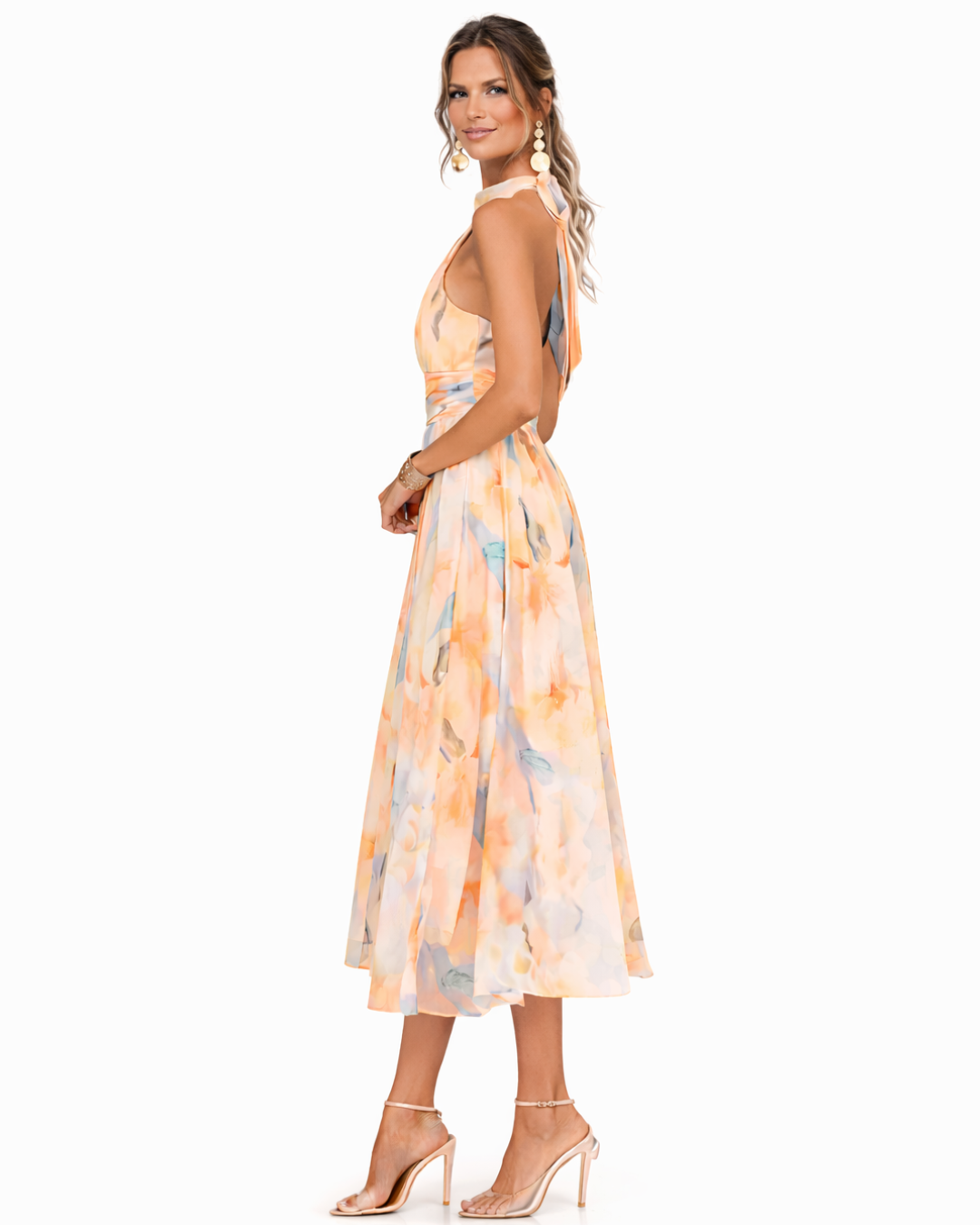 Robe Halter en Soie Imprimée Aquarelle - Collection Aurora