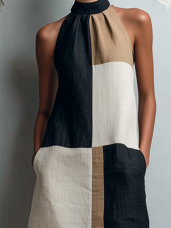 Sabrina | Robe Courte Color Block à Col Halter