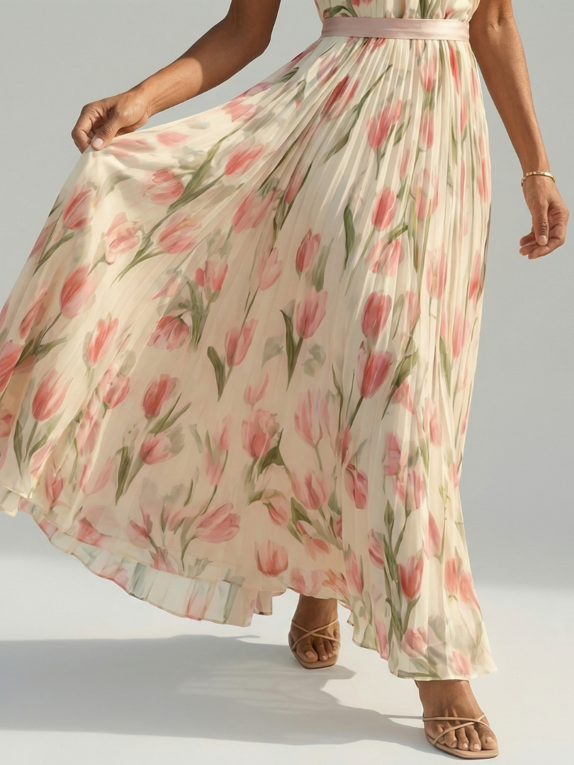 Maison Élise | Robe Midi à Col Halter à Fleurs Aurelle
