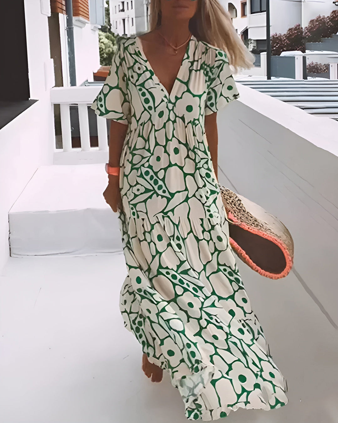 Christine | Robe Longue d'Été Fluide à Motif Graphique