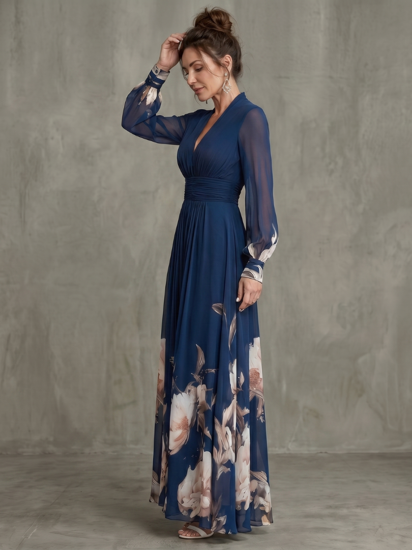 Ziva | Robe Longue Plissée à Manches Transparentes