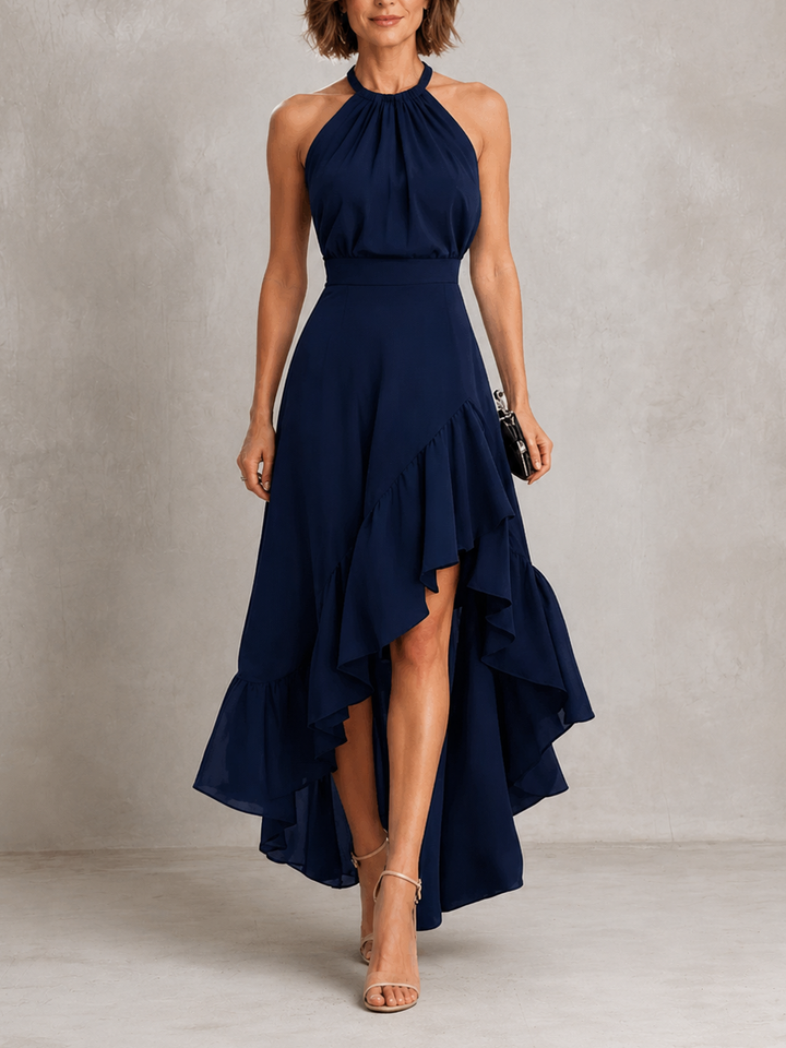 Chloé | Robe à Col Halter et Ourlet Volanté