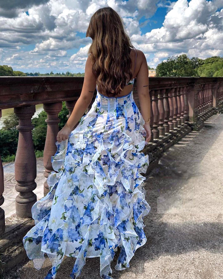 Robe Midi en Tissu Floral avec Détails Froncés - Maison Élise