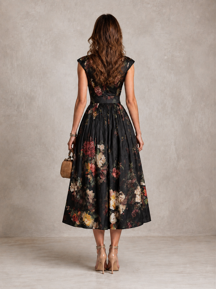 Mia | Robe Midi Satinée Plissée à Col Goutte