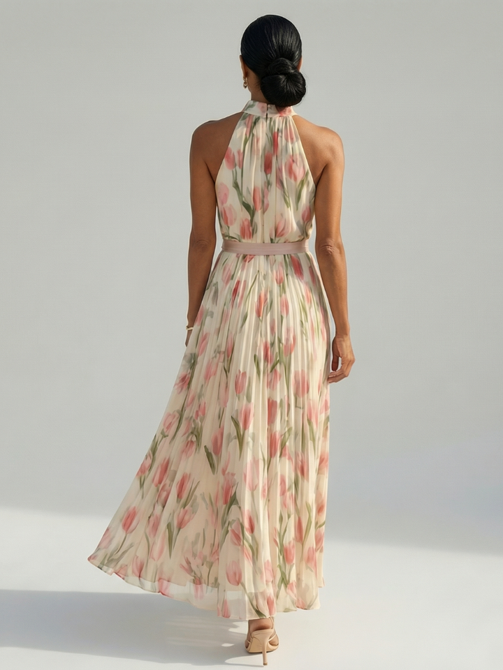 Maison Élise | Robe Midi à Col Halter à Fleurs Aurelle