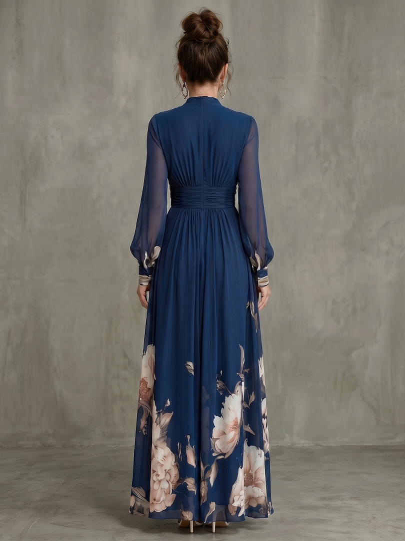 Ziva | Robe Longue Plissée à Manches Transparentes