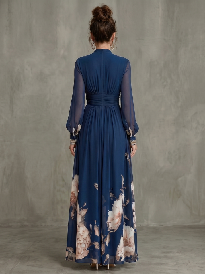Ziva | Robe Longue Plissée à Manches Transparentes