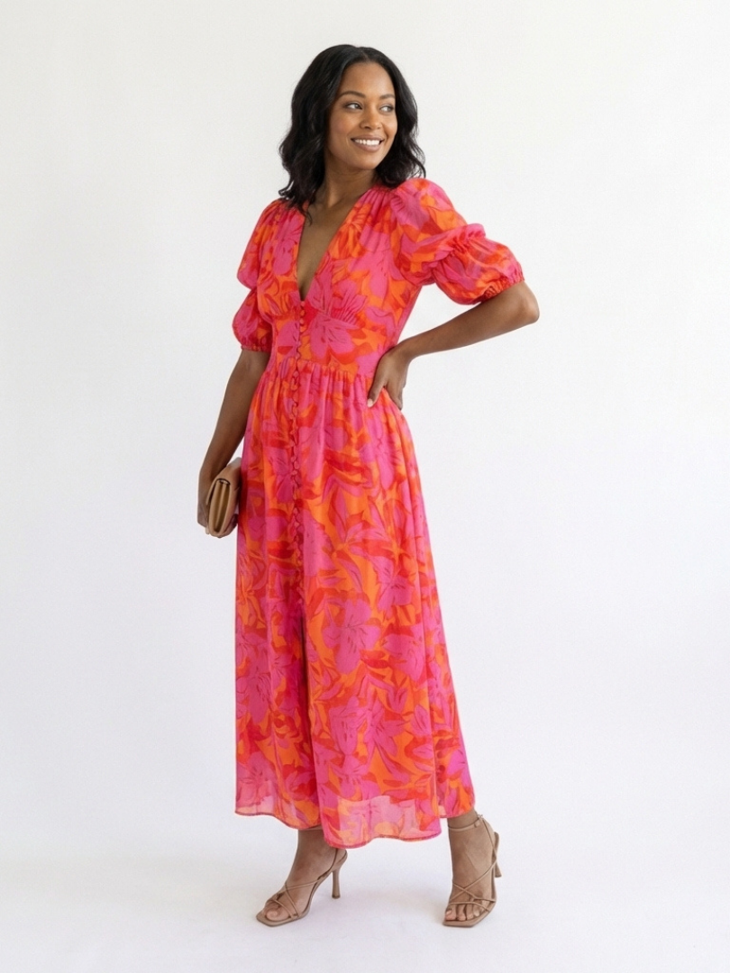 Maison Élise | Robe Midi à Manches Bouffantes Willow