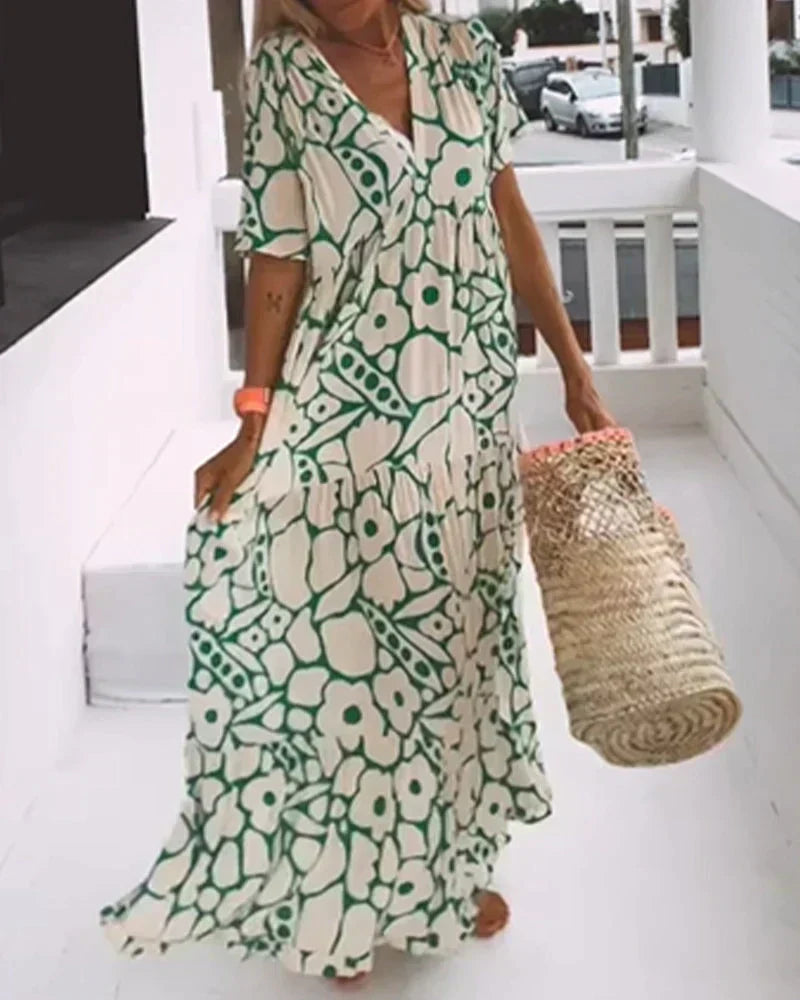 Christine | Robe Longue d'Été Fluide à Motif Graphique