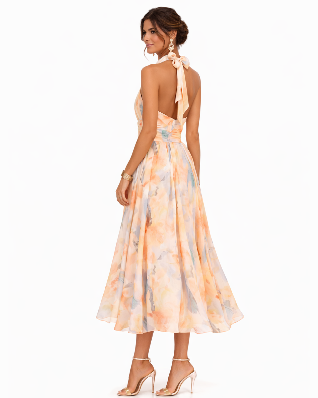 Robe Halter en Soie Imprimée Aquarelle - Collection Aurora
