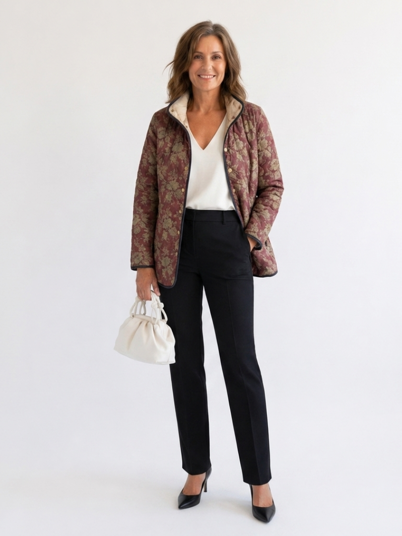 Veste Matelassée Damas Prune Sophie