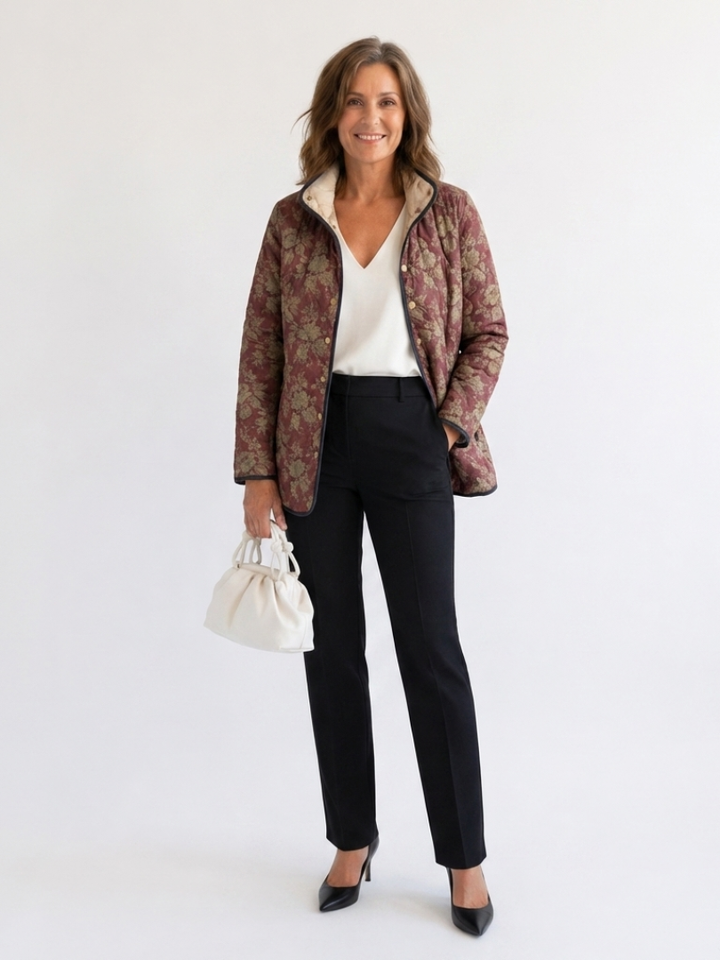 Veste Matelassée Damas Prune Sophie