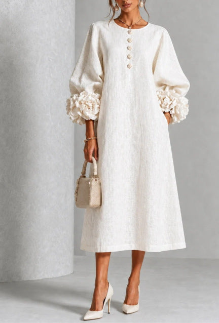 Ivy | Robe Midi Fleurie à Manchettes de Roses